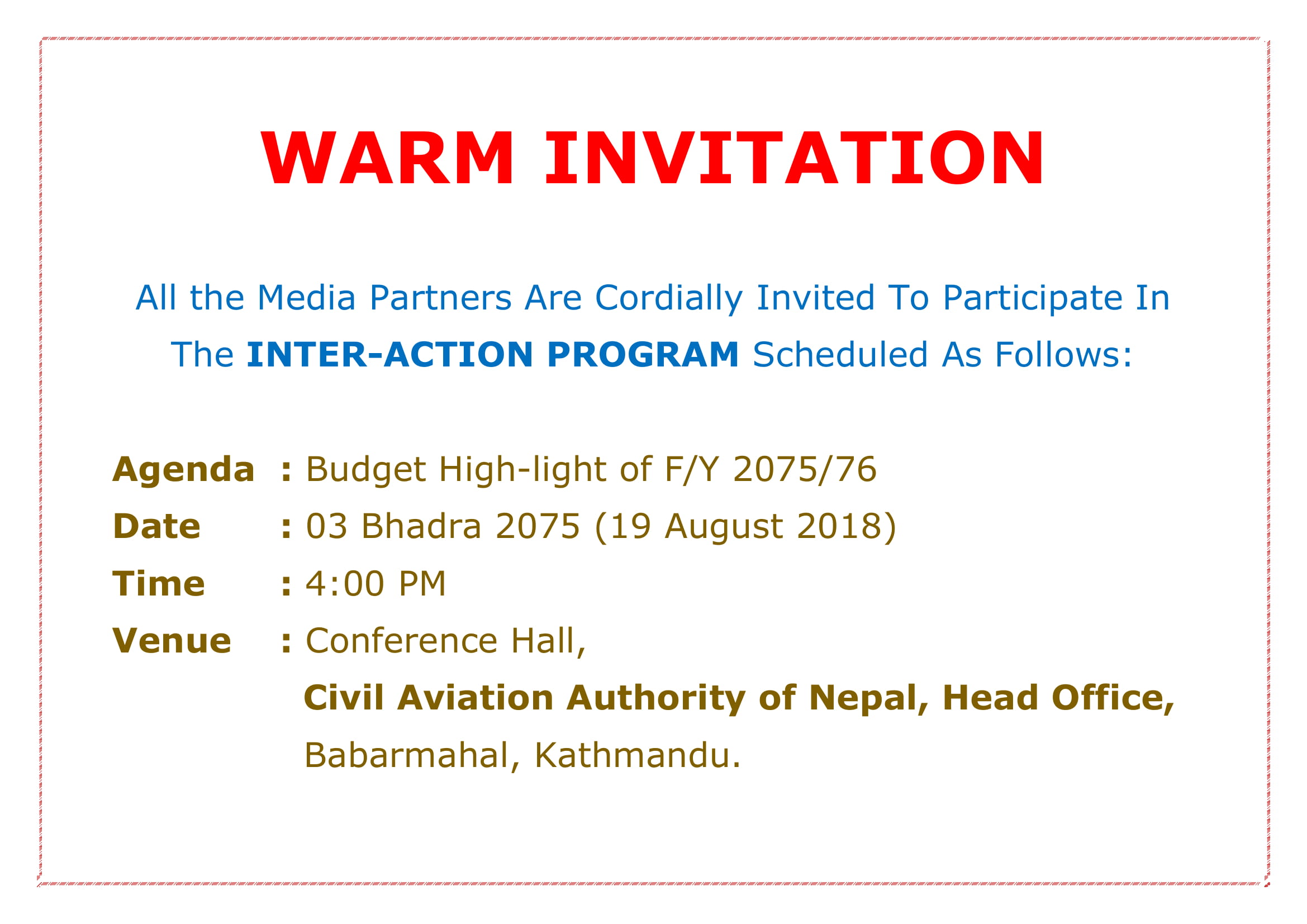 Warm Invitation to Media Partners