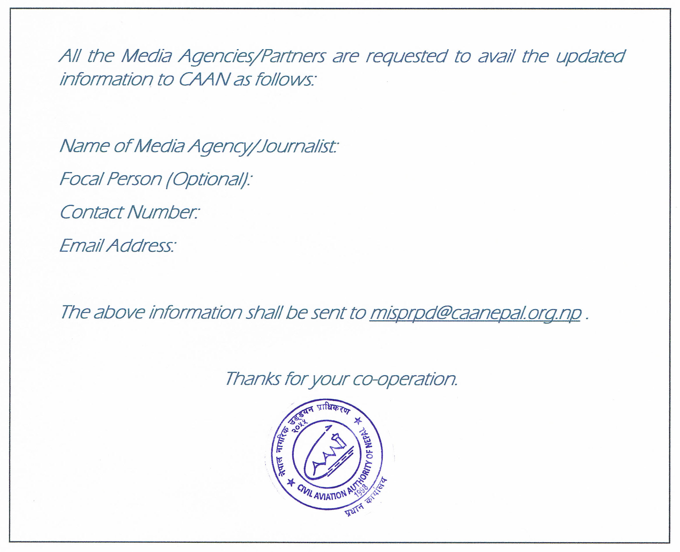 Request to All Media Agencies/Partners to avail the Updated Information