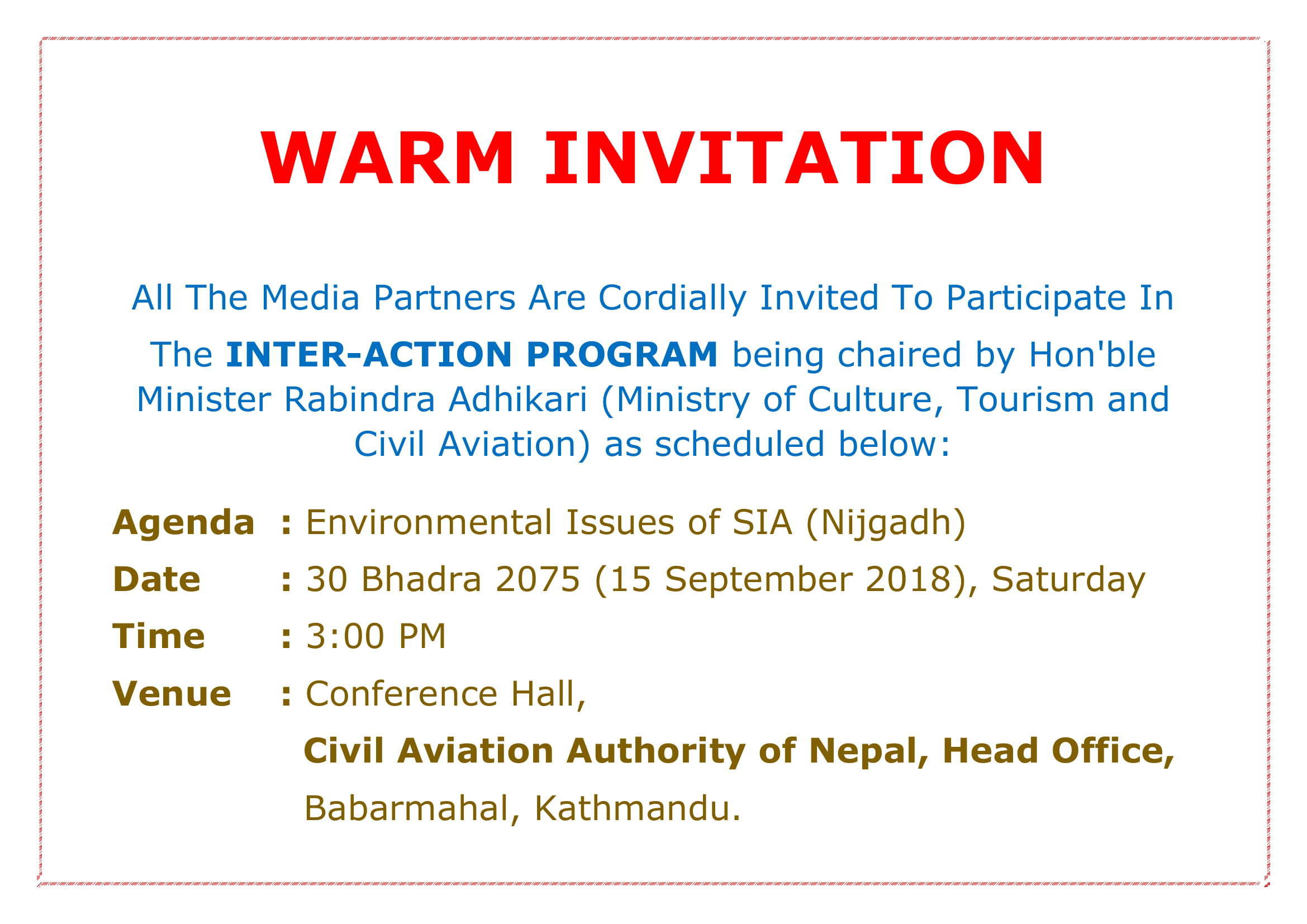 Warm Invitation to Media Partners